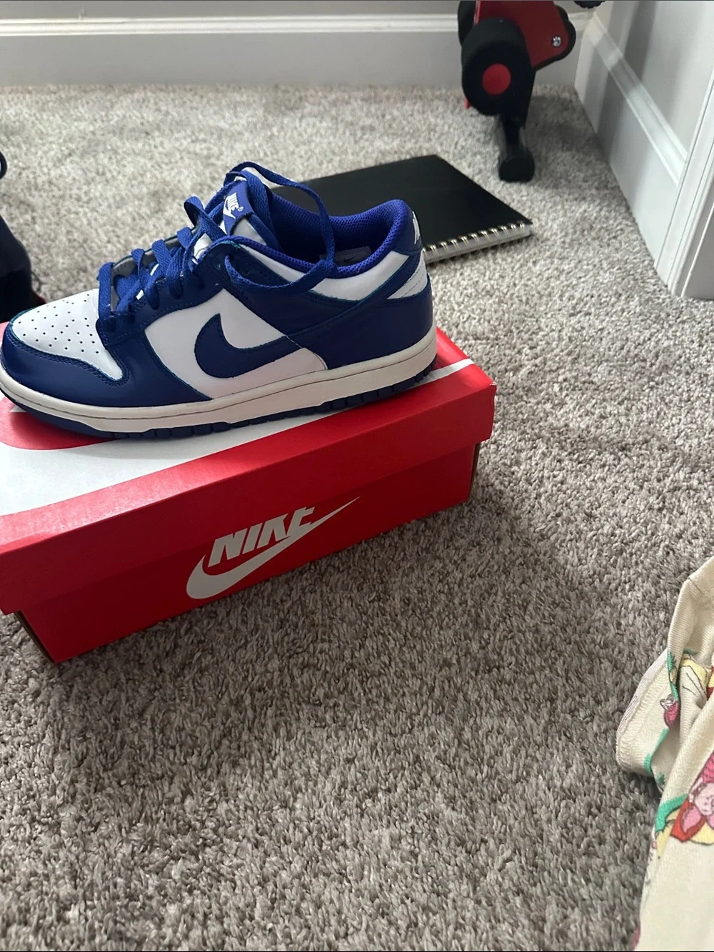Nike Kids White and Royal Blue Low-Top Sneakers